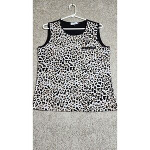 Calvin Klein Leopard Print Tank Top Sleeveless Shell Blouse Studded Pocket Large